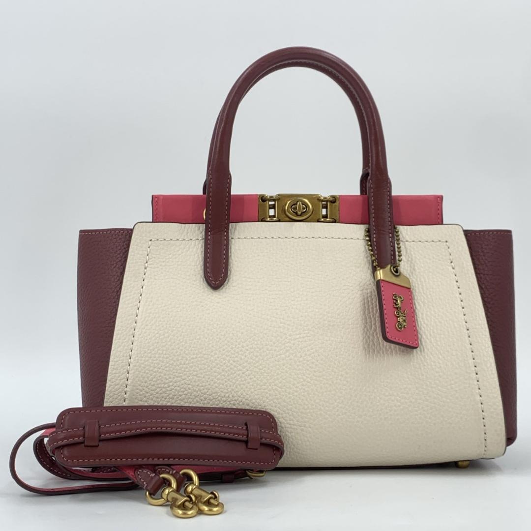 コーチ トループ キャリーオール 2way ハンドバッグ 本革 バイカラー