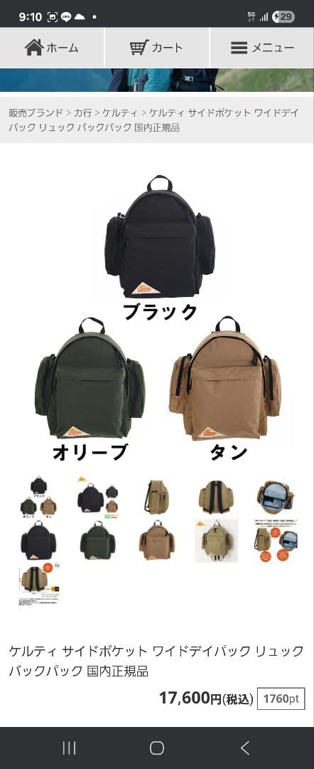 kelty　サイドポケット　ワイドデイパックリュック