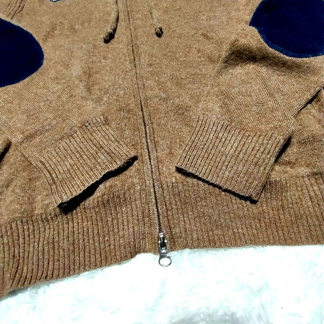 マスターバニー＊カシミヤ100%＊ブラウン×紺の可愛いニットパーカージップアップ