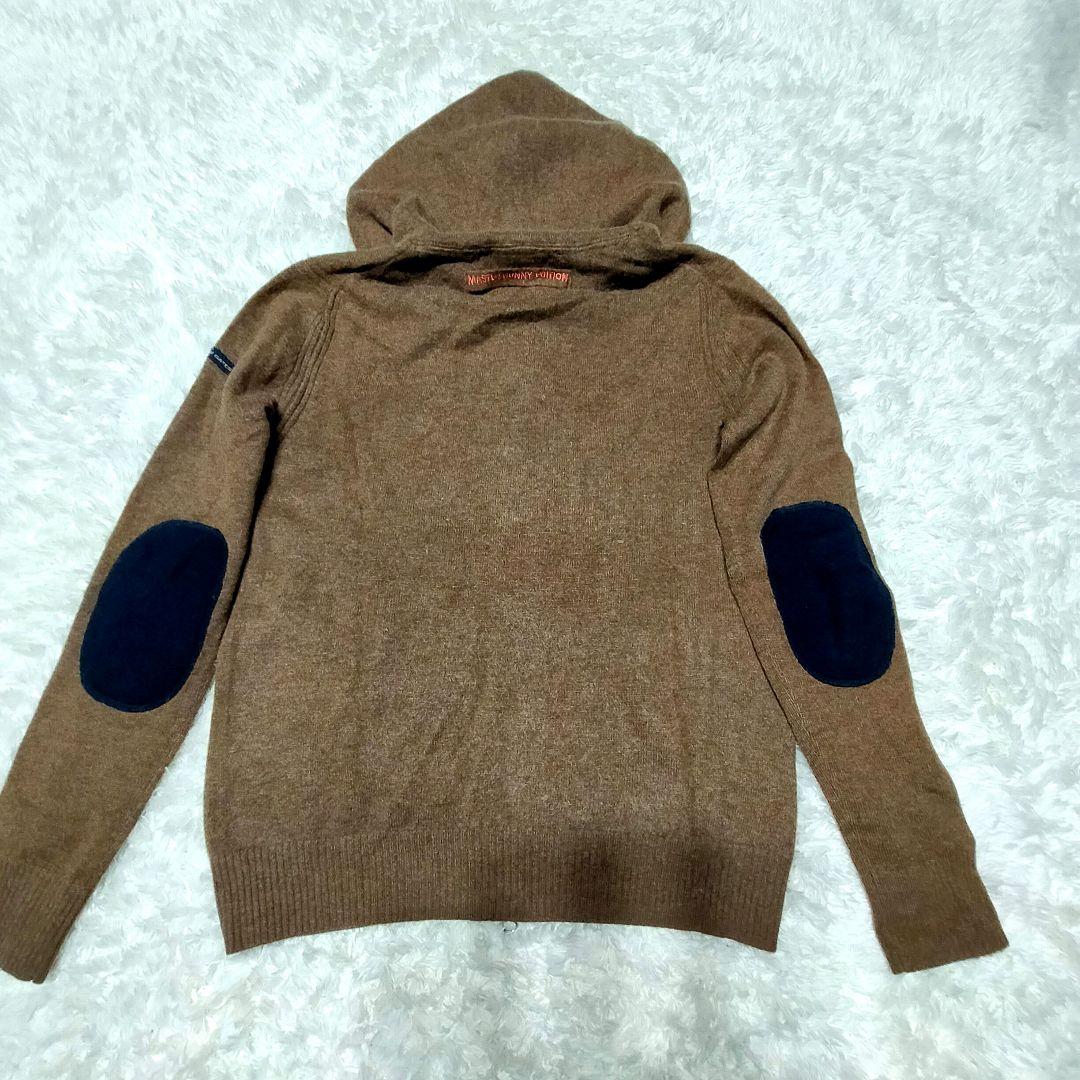 マスターバニー＊カシミヤ100%＊ブラウン×紺の可愛いニットパーカージップアップ