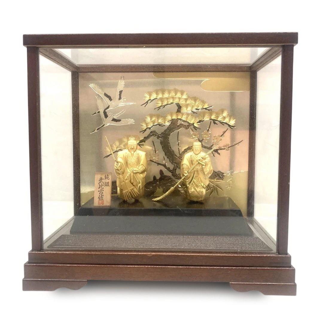 純銀 高砂(背景付)金仕上　純銀⭐︎