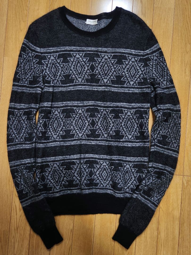 SAINT LAURENT PARIS 幾何学模様 モヘヤ混 ニットセーター