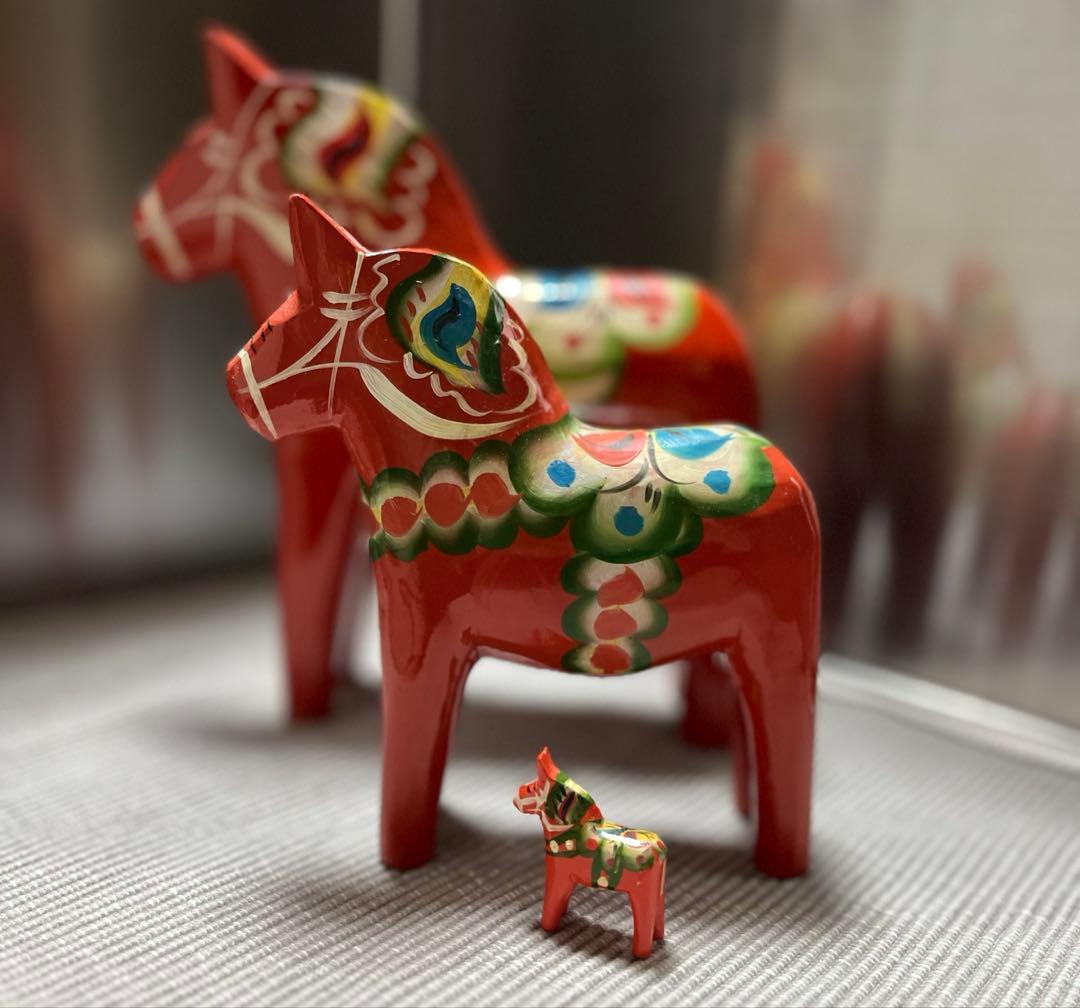 スウェーデン 郷土玩具 木製 ダーラナホース セット 大中小 3頭　赤