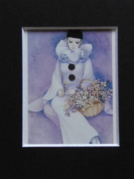 藤田ミラノ、花籠、希少画集画、新品高級額・額装付、状態良好