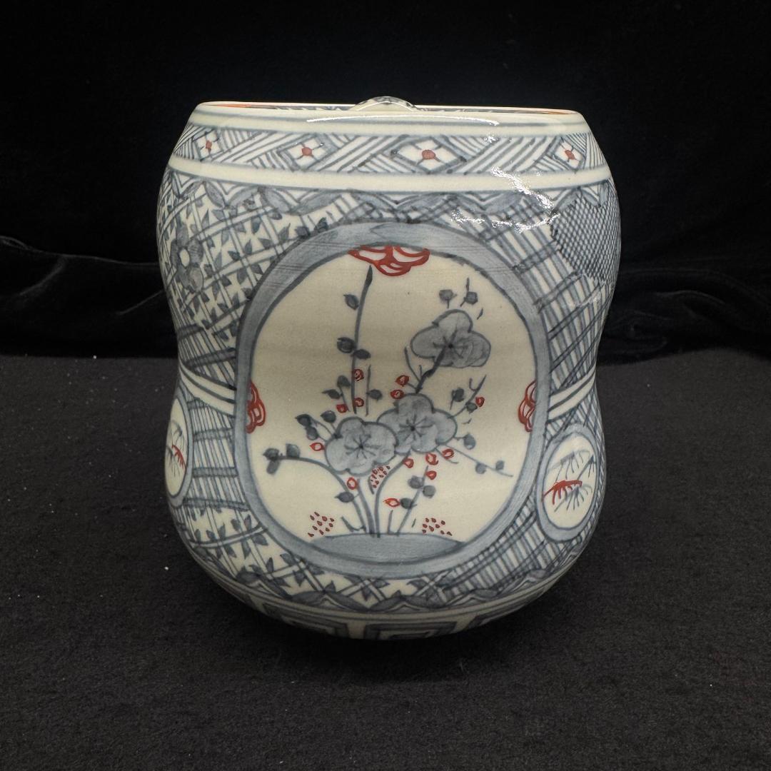 希少 五代 佐藤走波作 染錦草花文　水指　在銘　時代物　共箱 有田焼