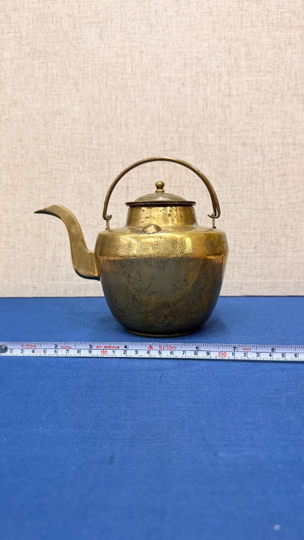 【一点物機能する骨董】古銅 煎茶急須 遊戯図彫刻・完全内筒付実用も楽しめる美品