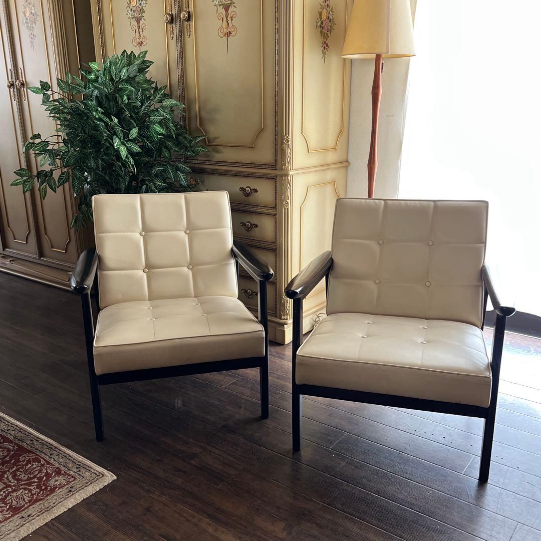 k258 カリモク60 Kチェア1シーター 2脚セット アームチェア アイボリー