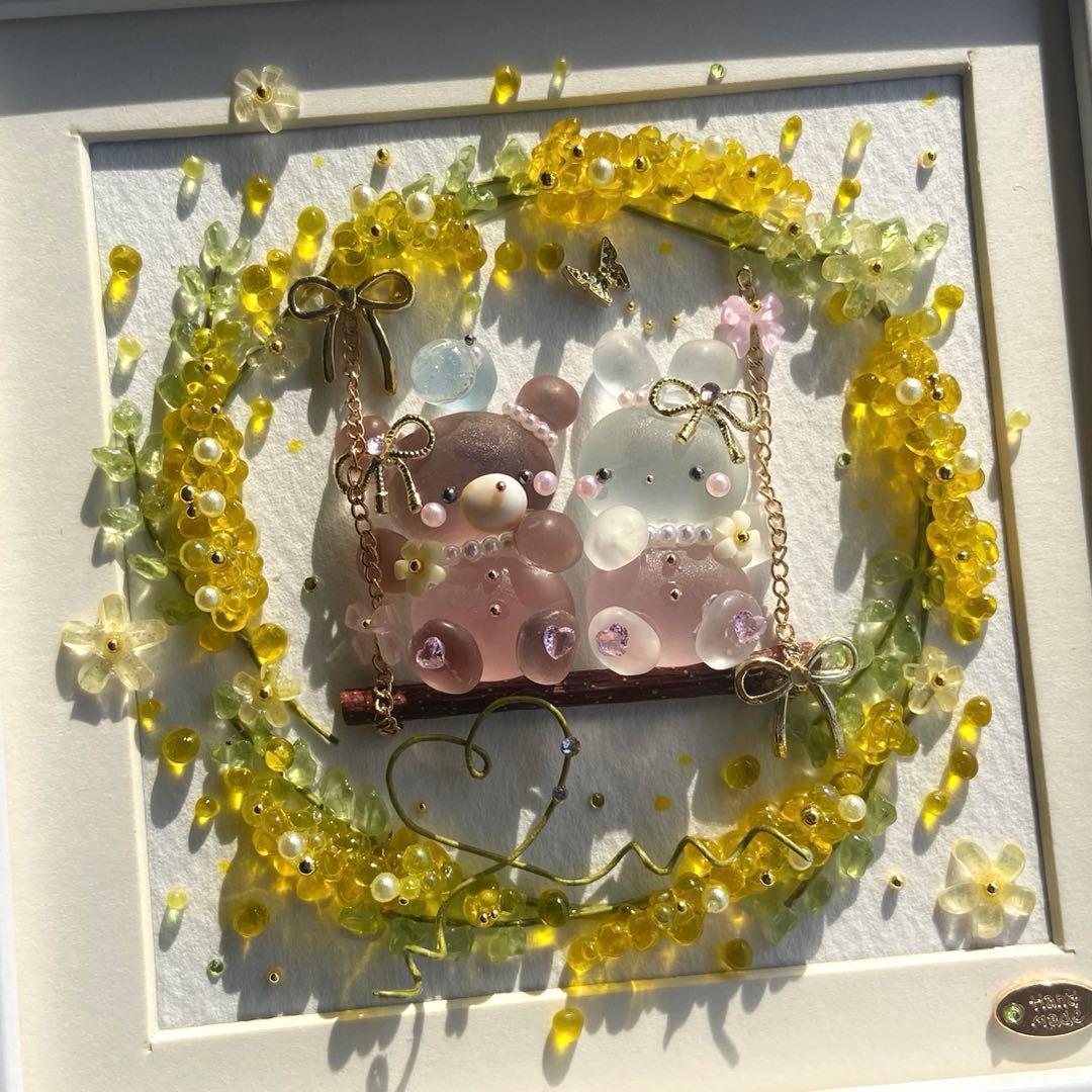 ♡ミモザリースのブランコで...♡シーグラスアート くまさんうさぎさん