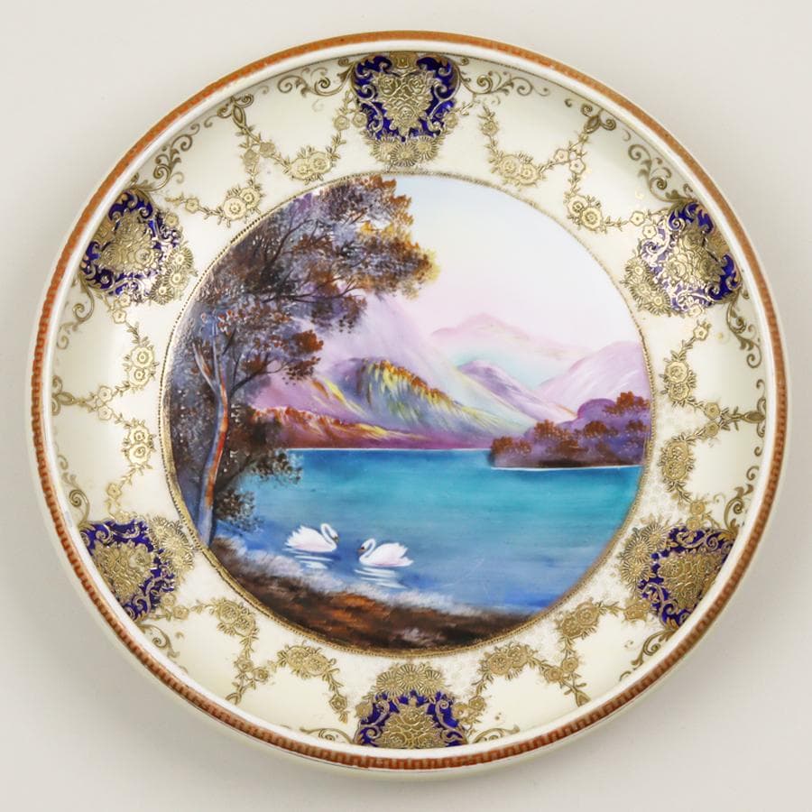 オールドノリタケ 金盛上湖畔白鳥風景 ボウル 29cm 飾り皿