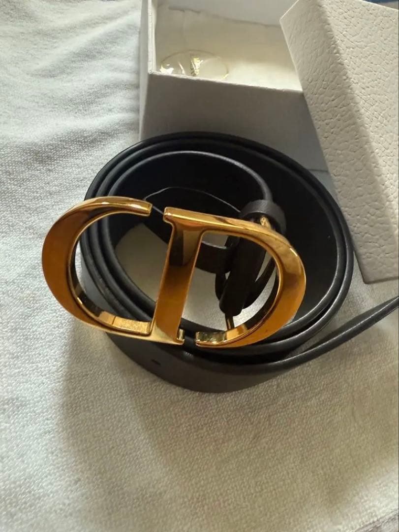 Dior 黒レザーベルト ゴールドバックル