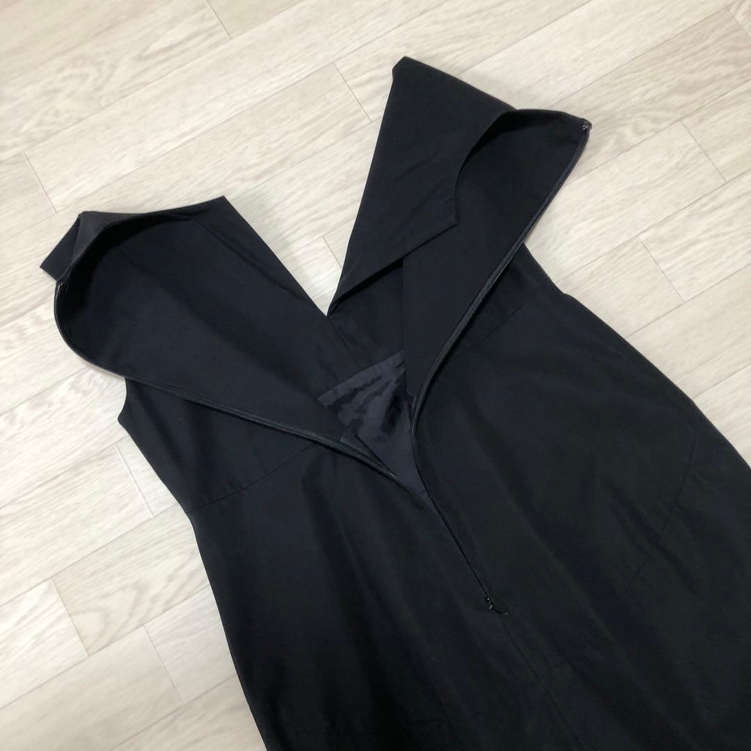 ヨーコチャン ウエストパール付　ノースリーブワンピース 膝丈　ブラック