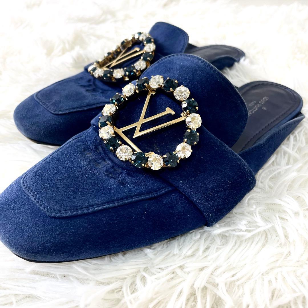 ルイヴィトン　LVサークル　スエード　ビジュー23.5cm ネイビー　サンダル