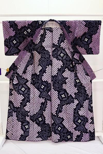 ★専用★未使用品 浴衣 有松絞り バチ衿 紺 花文 身丈163cm お洒落