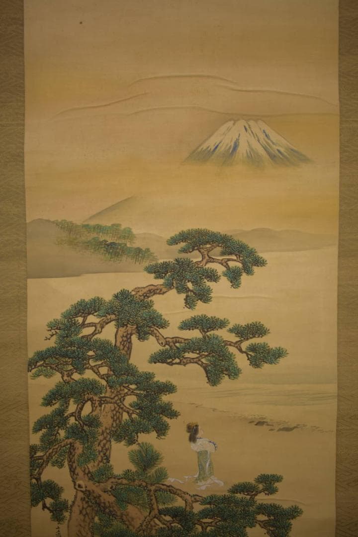 真作/前川文嶺/羽衣図/人物図/前川孝嶺の桐極箱付/布袋屋掛軸HI-623