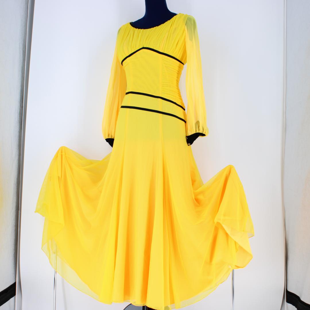 【美品 日本製社交ダンス衣装】ワンピース ドレス サン・ヨシムラ イエロー 黒