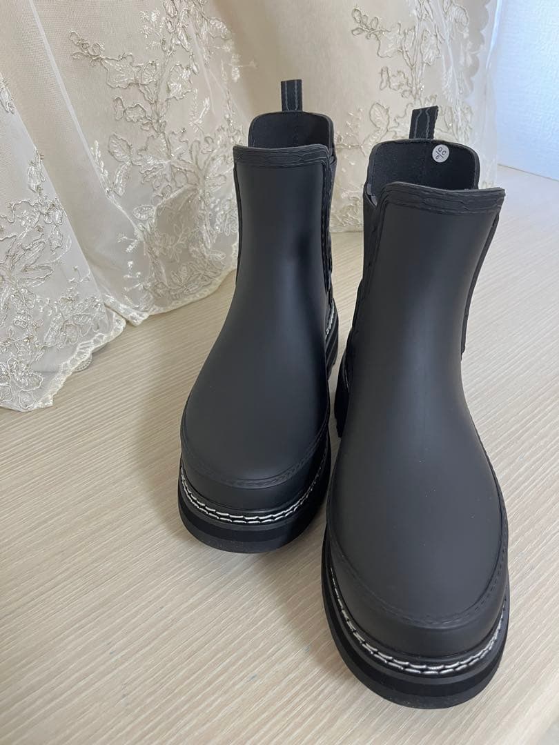 Hunterブラック レインブーツ厚底