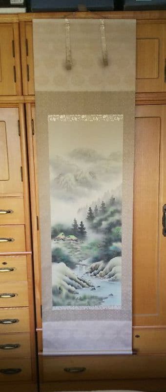 掛軸 彩色山水 関口友月