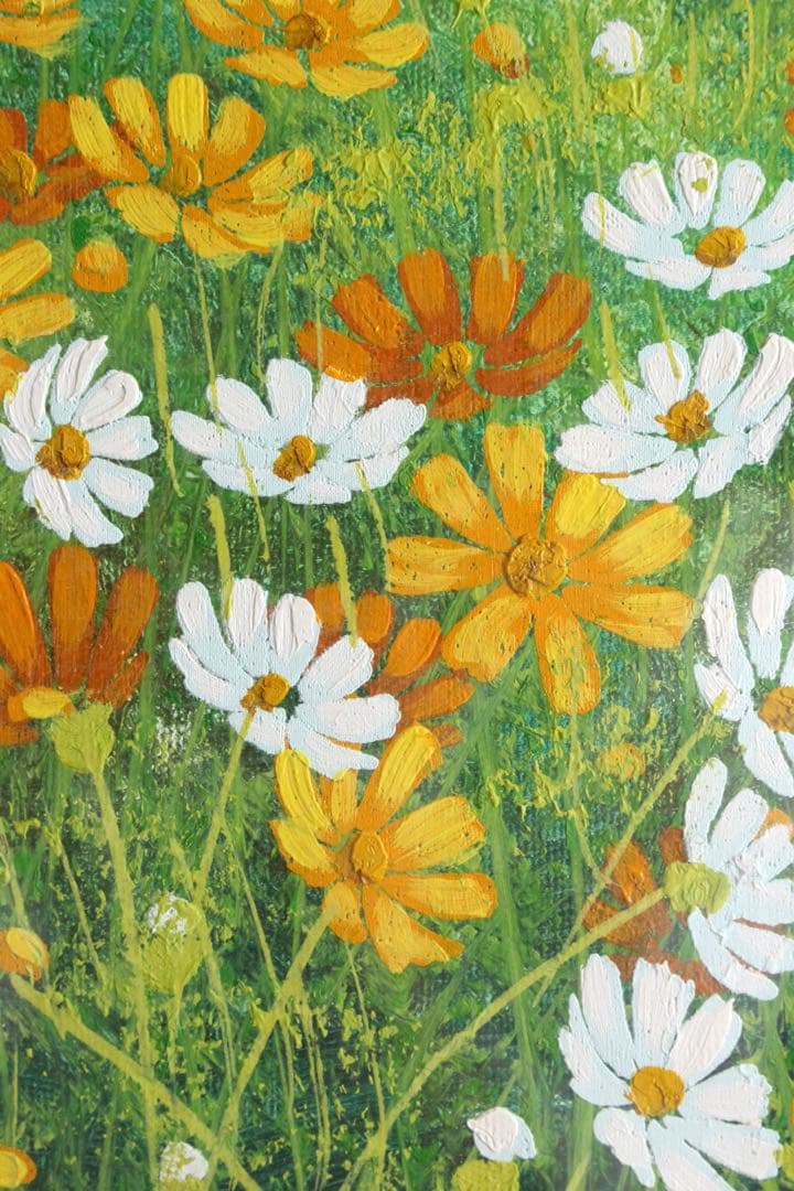 No5055 額装　金謙伊　コスモス　油彩　大作　直筆サイン　風景画　送料無料