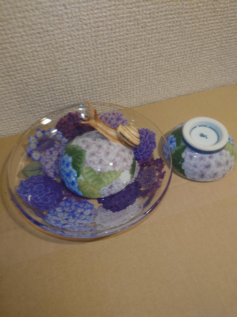 【新品未使用】入手困難作家！春うらら『伊藤早苗』最上位作 釉下彩紫陽花蓋物 共箱