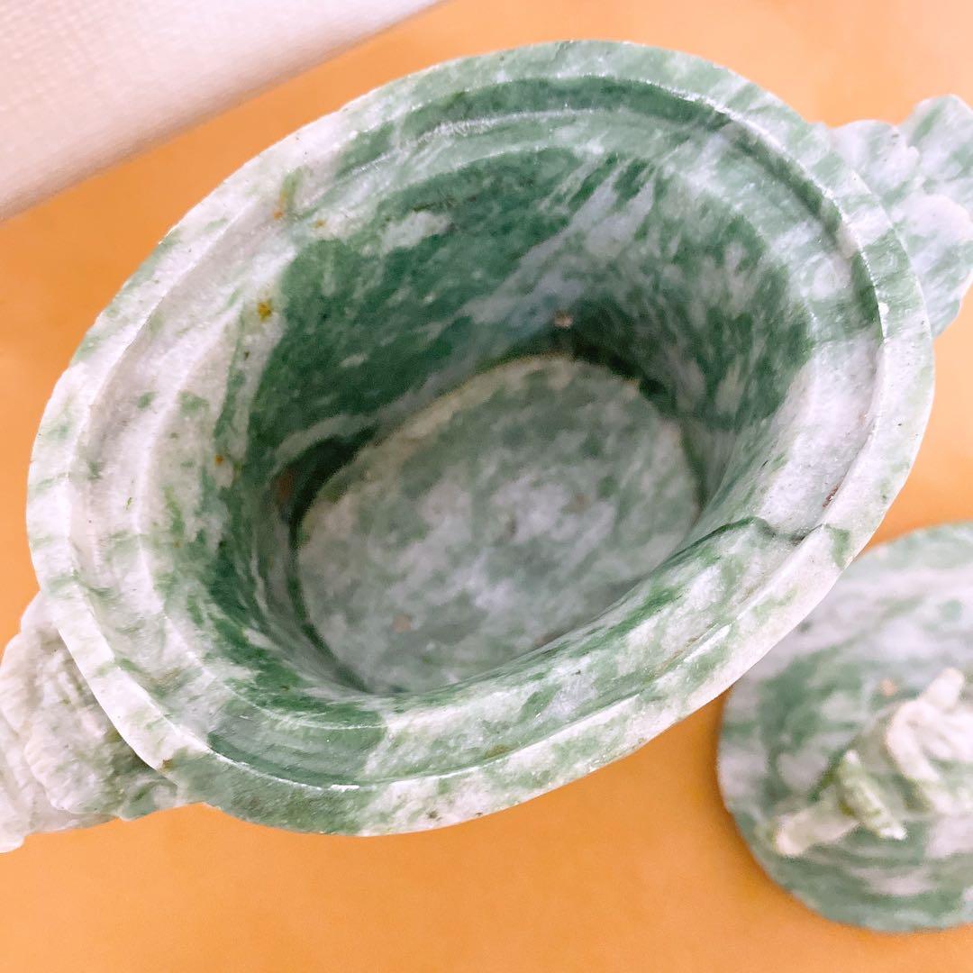 翡翠　置物 龍 彫刻 蓋付き 香炉 玉石 天然石 ヒスイ 砡 【985g】