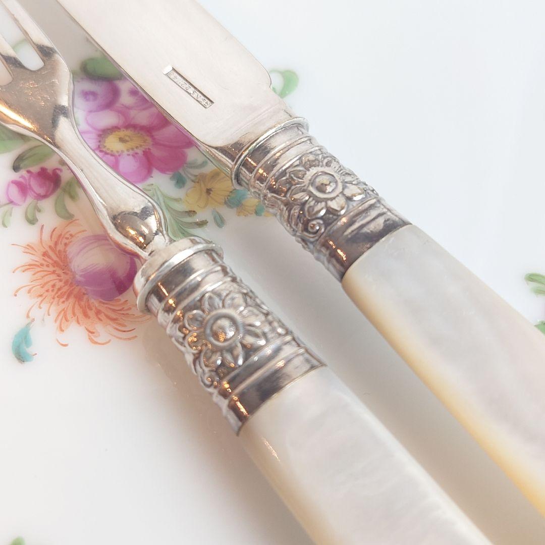 白蝶貝　アンティークカトラリー　ナイフ　フォーク　マザーオブパール