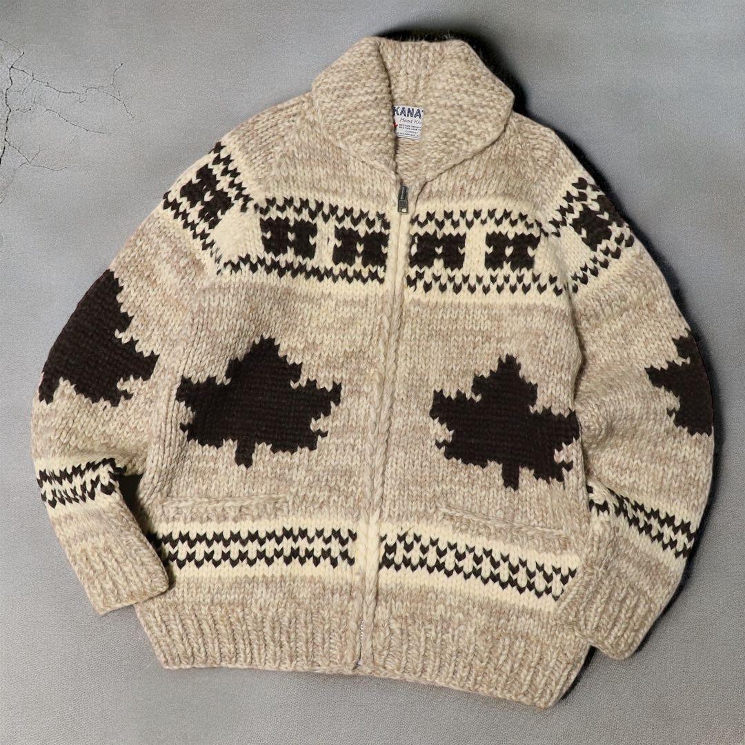 美品★L★KANATA★カウチンニット★メープル リーフ★カナダ製★カーディガン