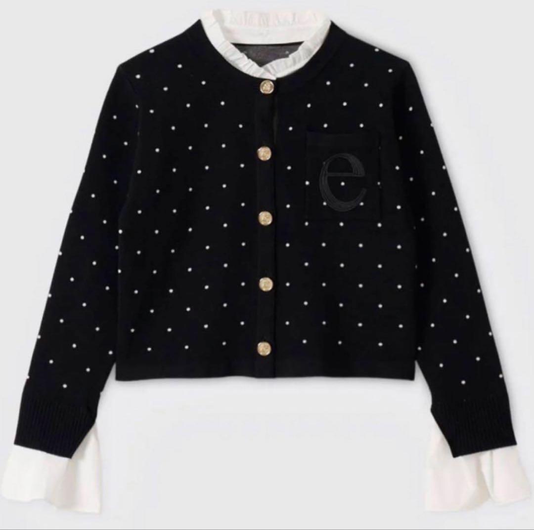 Attached collar カーディガン dot black
