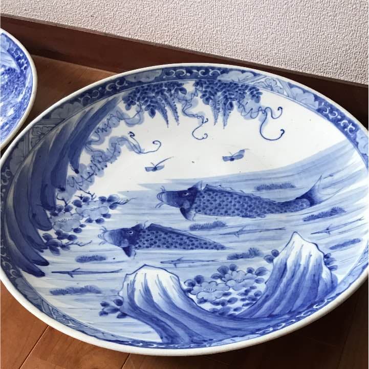 骨董品 染付 鯉図 大皿 古伊万里