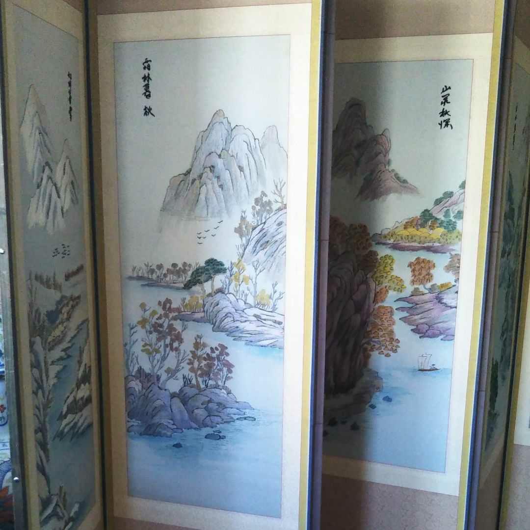 ※[引き取り限定‼]※中国古美術/四季山水図刺繍屏風【作者不詳】