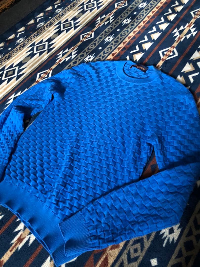 美品 ルイヴィトン ダミエ ニット セーター ブルー　青　HJN40W M