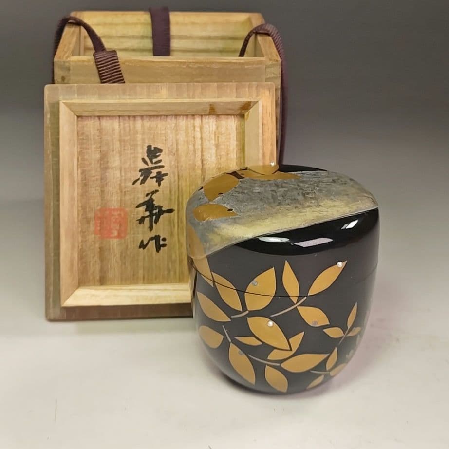 イ936 棗『本間舜華』『露　中棗　共箱』茶道具　漆塗　蒔絵