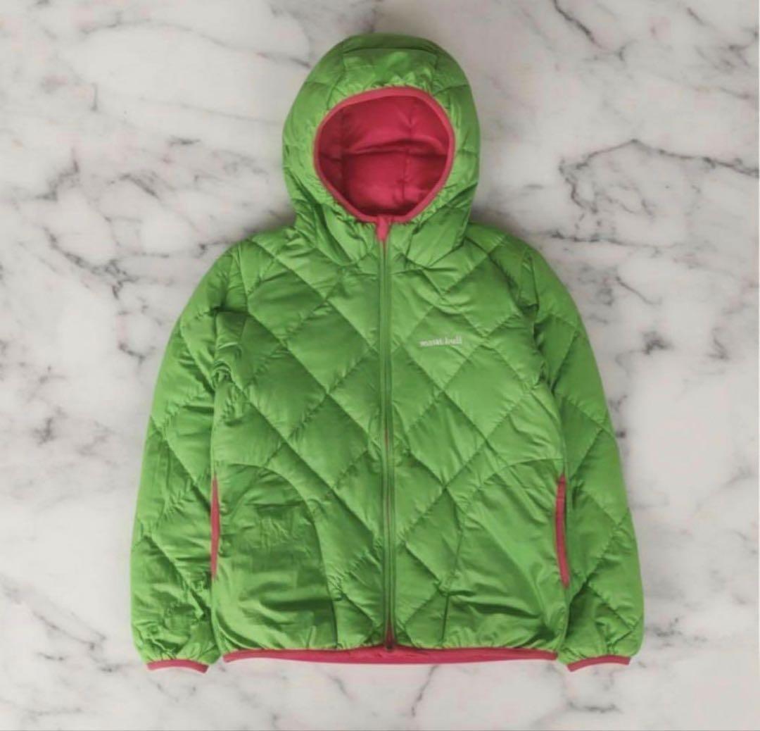 モンベル　ダウンジャケット キルティング　リバーシブル 緑/赤