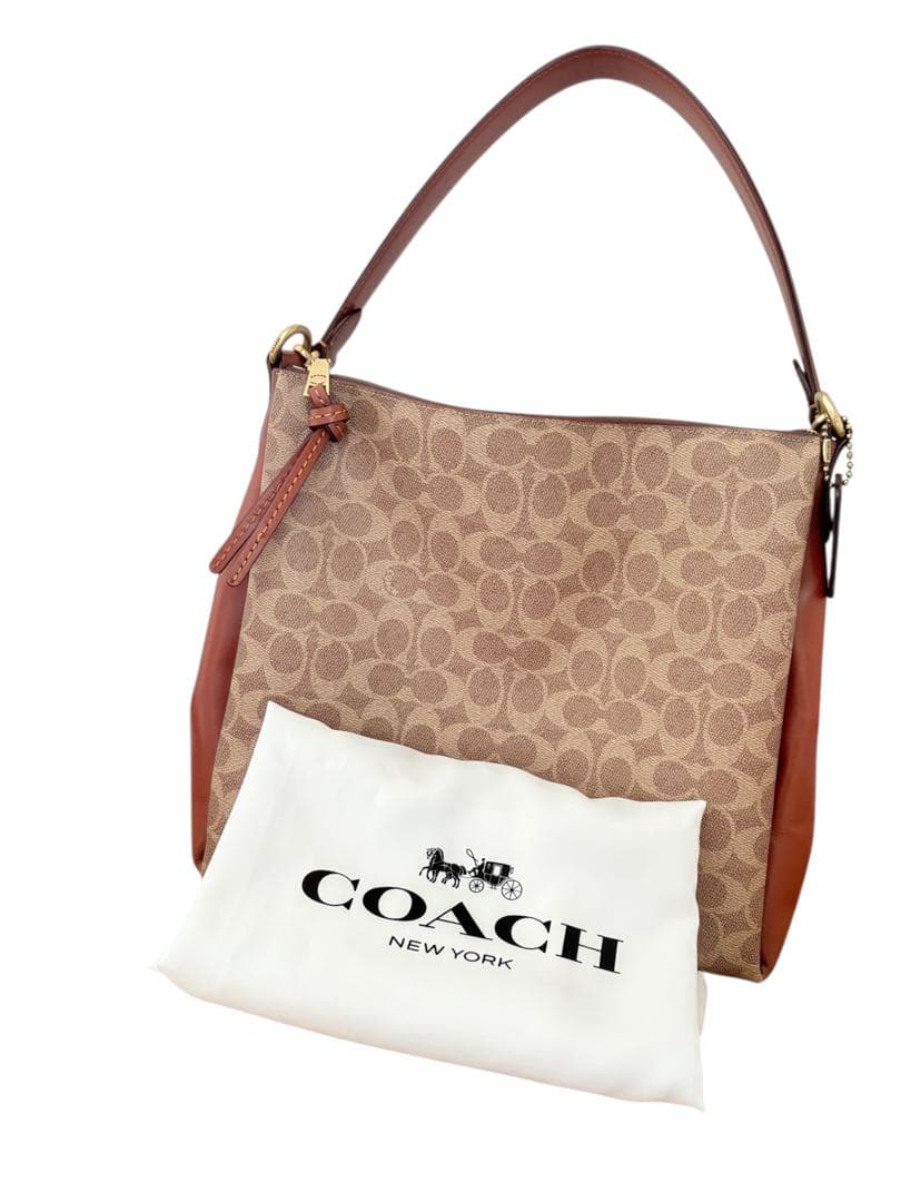 美品COACH ショルダーバッグ シグネチャー ショルダー ブラウン レザー