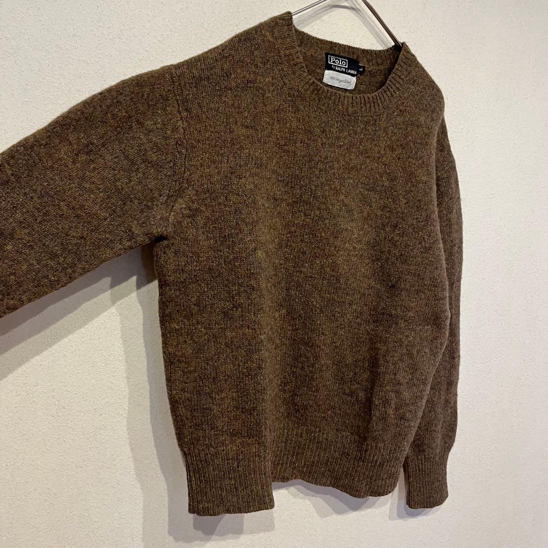 【極希少】70's 太文字タグ ラルフローレン メランジ ウール ニット カーキ
