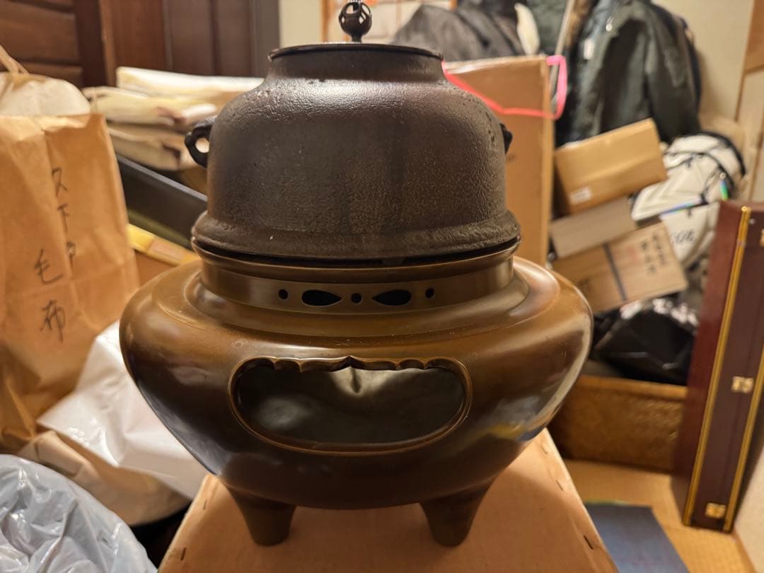 唐銅 切合朝鮮風炉 真形釜添 畠春斎 一ノ瀬宗辰 共箱