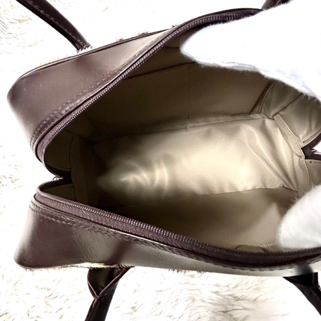 美品✨ 濱野皮革工藝 ハラコ レザー ハンドバッグ レオパード 皇室御用達 茶