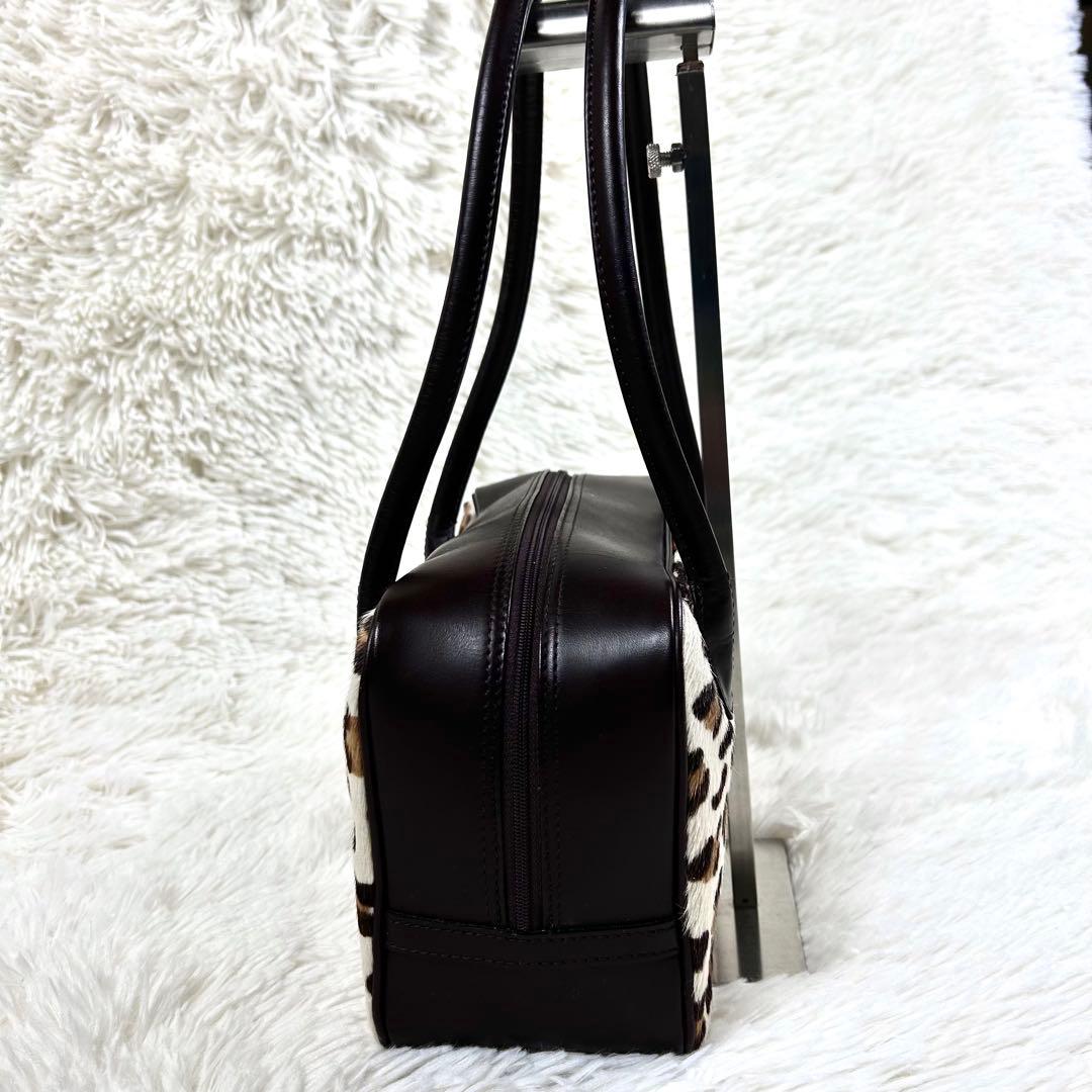 美品✨ 濱野皮革工藝 ハラコ レザー ハンドバッグ レオパード 皇室御用達 茶