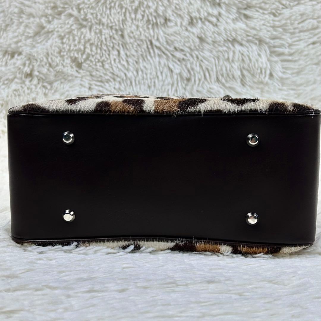 美品✨ 濱野皮革工藝 ハラコ レザー ハンドバッグ レオパード 皇室御用達 茶