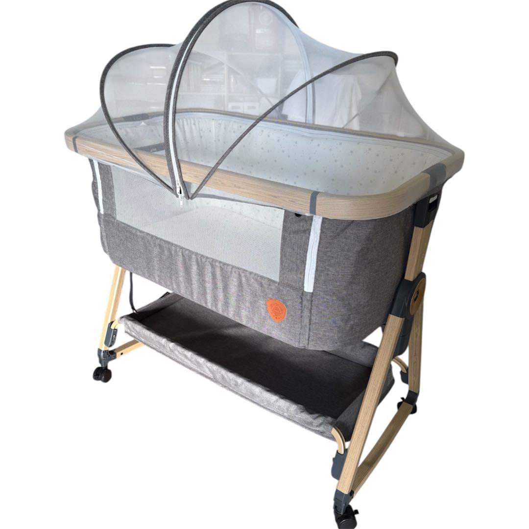 HZDMJ ベビーベッド 添い寝可能 蚊帳付き キャスター付き