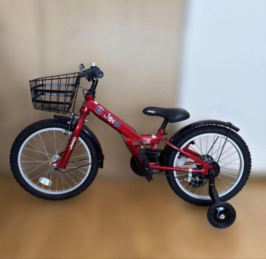 【極美品】Jeep 子供用自転車 16インチ 赤 前カゴ付き 補助輪付き