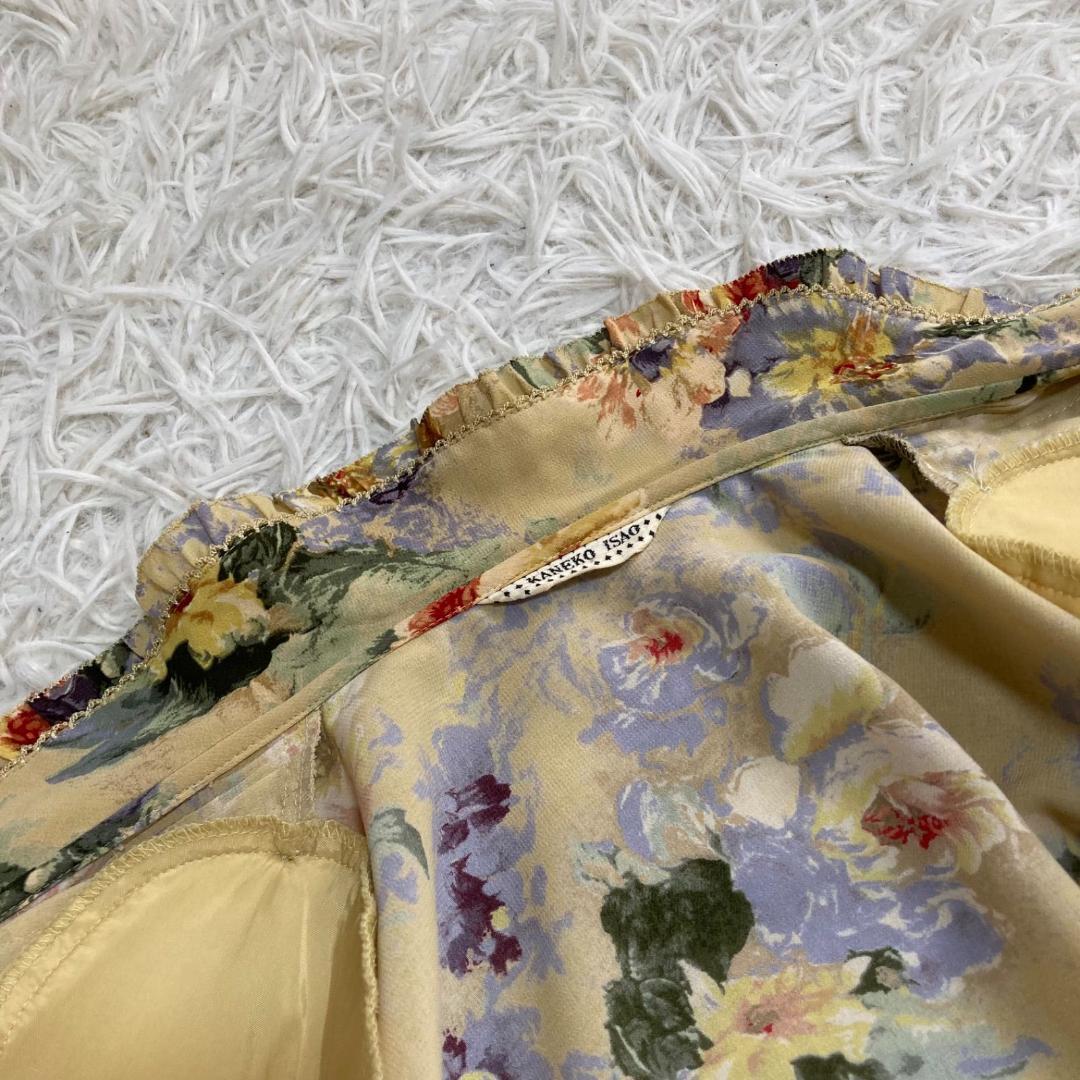 15797✨美品✨カネコイサオ コサージュ付 ピコフリル 花柄 ブラウス