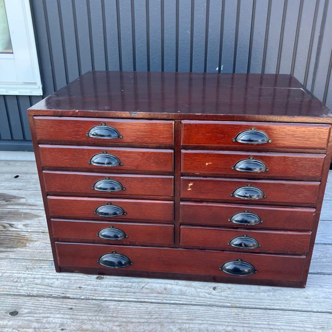 北欧レトロ ヴィンテージ 古家具 書類棚 整理棚 木製チェスト 11杯 箪笥