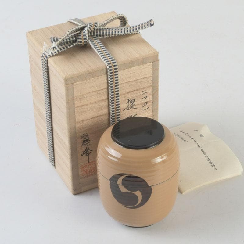 茶道具　佐々木麗峰作　二ツ巴蒔絵　提灯茶器　棗　共箱　V　9557