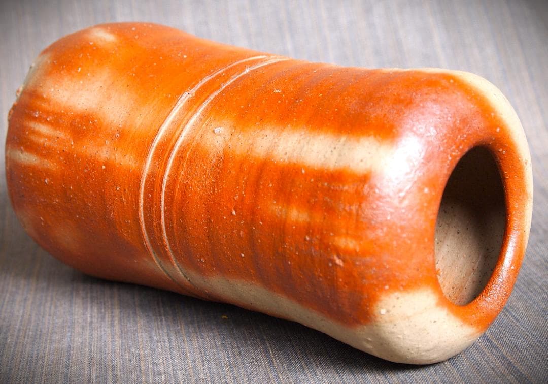 人気作家★金重有邦【師：金重素山、金重陶陽】★備前緋襷花入★共箱・布