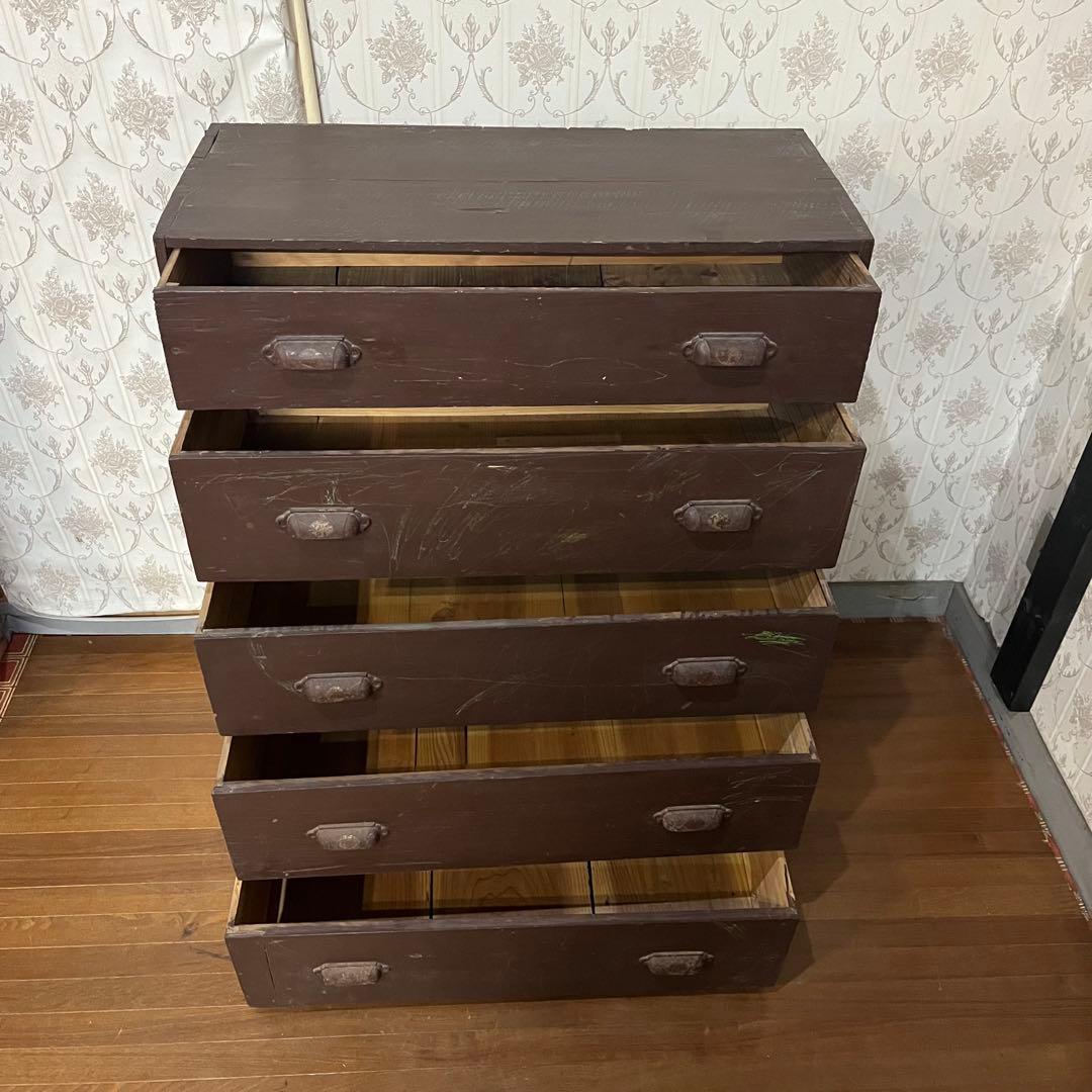 【アンティーク】昭和レトロ 木製 5段 箪笥 チェスト 引き出し 収納棚 古民家