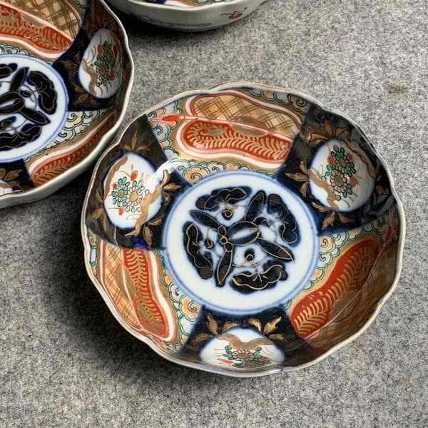 古伊万里色絵金彩軍配図なます皿5枚 [B26061]