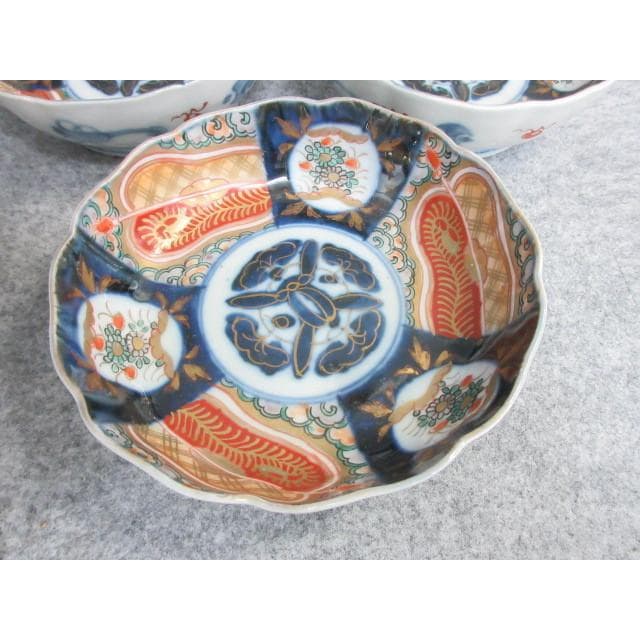 古伊万里色絵金彩軍配図なます皿5枚 [B26061]