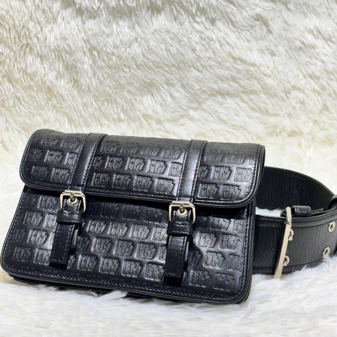 美品☆HYSTERIC GLAMOUR 総ロゴ レザー ポーチ オゾン 日本製