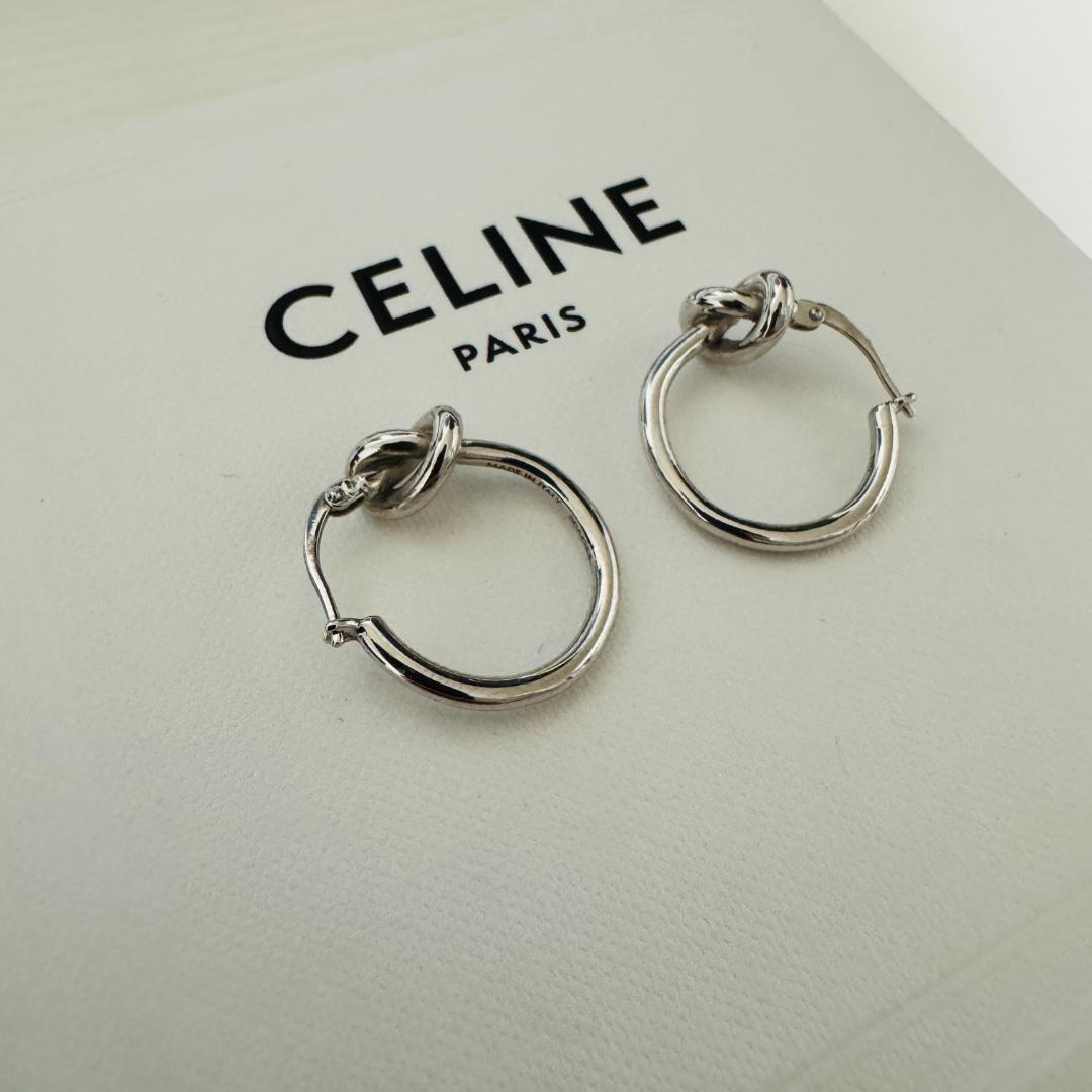 【箱付】CELINE セリーヌ　ノット　フープ　ピアス　シルバー　両耳