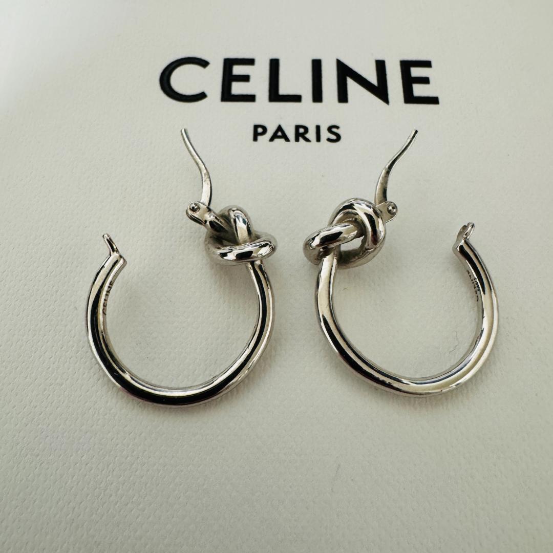 【箱付】CELINE セリーヌ　ノット　フープ　ピアス　シルバー　両耳